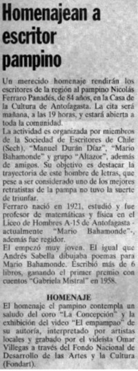 Homenajean a escritor pampino.