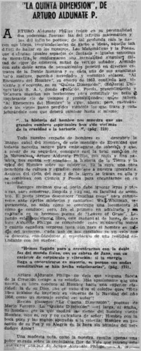 La quinta dimensión", de Arturo Aldunate P.