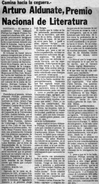 Arturo Aldunate, Premio Nacional de Literatura.