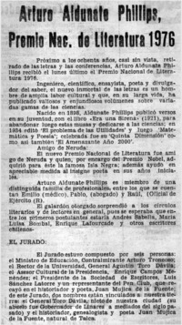 Arturo Aldunate Phillips, Premio Nac. de Literatura 1976.