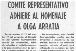 Comité representativo adhiere al homenaje a Olga Arratia.