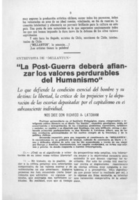 La Post-Guerra deberá afianzar los valores perdurables del humanismo.