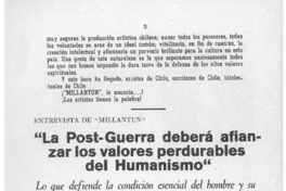 La Post-Guerra deberá afianzar los valores perdurables del humanismo.