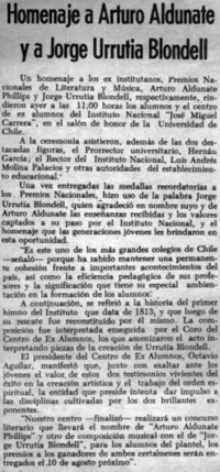 Homenaje a Artuto Aldunate y a Jorge Urrutia Blondell.