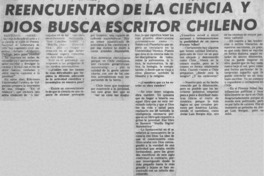 Reencuentro de la ciencia y Dios busca escritor chileno.