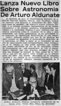 Lanzan nuevo libro sobre astronommía de Arturo Aldunate.