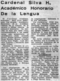 Cardenal Silva H., Académico Honoraro de la Lengua.