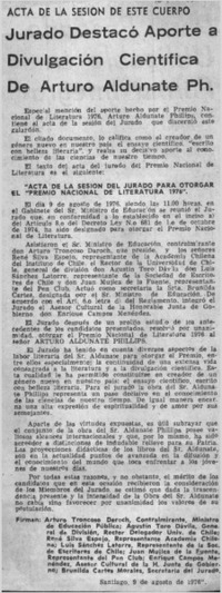 Jurado destacó aporte a divulgación científica de Arturo Aldunate Ph.