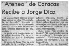 "Ateneo" de Caracas recibe a Jorge Díaz.