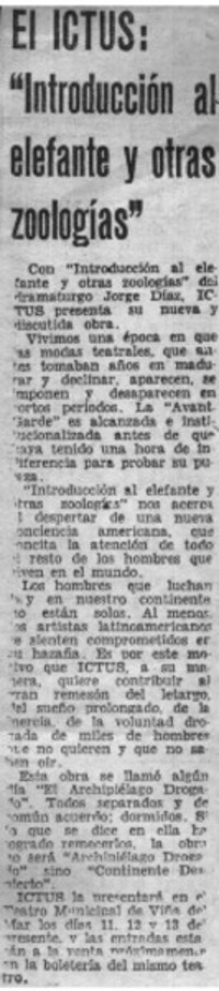 El ICTUS: "Introducción al elefante y otras zoologías".