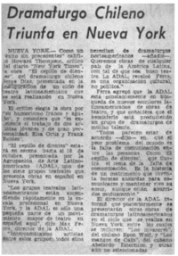Dramaturgo Chileno triunfa en Nueva York.