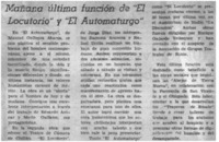 Mañana última función de "El Locutorio" y "El Automaturgo".
