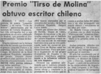 Premio "Tirso de Molina" obtuvo escritor chileno.