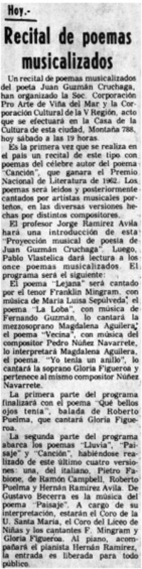 Recital de poemas musicalizados.