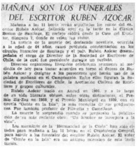 Mañana son los funerales del escritor Rubén Azócar.