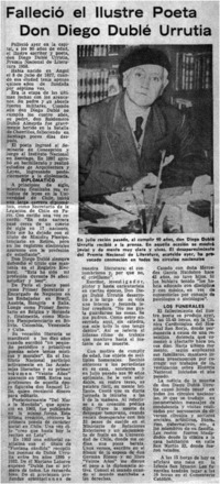Falleció el ilustre poeta Don Diego Duble Urrutia.