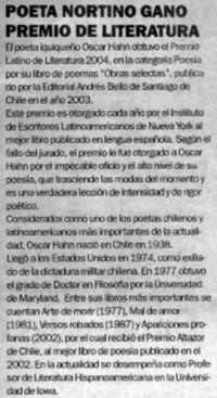 Poeta nortino ganó Premio de Literatura.