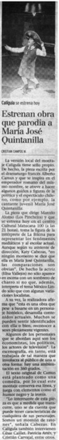 Estrenan obra que parodia a María José Quintanilla