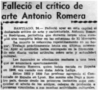 Falleció el crítico de arte Antonio Romera.