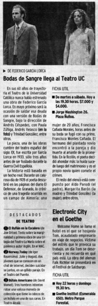 Bodas de sangre llega al Teatro UC.