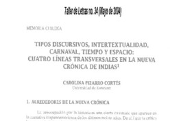 Tipos discursivos, intertextualidad, carnaval, tiempo y espacio: cuatro líneas transversales en la nueva crónica de Indias