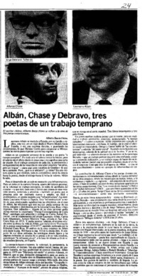 Albán, Chase y Debravo, tres poetas de un trabajo temprano