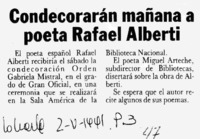 Condecorarán mañana a poeta Rafael Alberti.