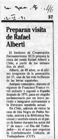 Preparan visita de Rafael Alberti.