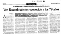 Von Rezzori, talento reconocido a los 79 años