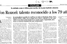 Von Rezzori, talento reconocido a los 79 años
