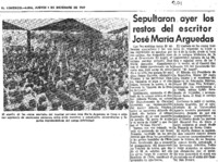 Sepultaron ayer los restos del escritor José María Arguedas.