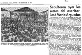 Sepultaron ayer los restos del escritor José María Arguedas.