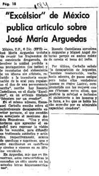 Excélsior" de México publica artículo sobre José María Arguedas.