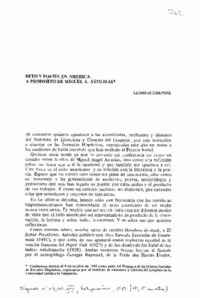 Mito y poesía en América, a propósito de Miguel A. Asturias