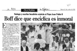 Boff dice que encíclica es inmoral.