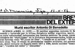 Murió escritor Antonio Di Benedetto.
