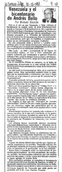 Venezuela y el bicentenario de Andrés Bello