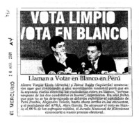 Llaman a votar en blanco en Perú.