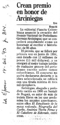 Crean premio en honor de Arciniegas.