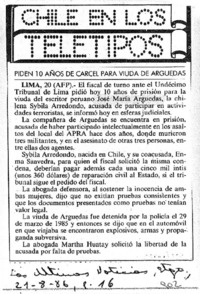 Piden 10 años de cárcel para viuda de Arguedas.