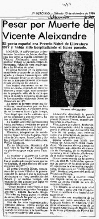 Pesar por muerte de Vicente Aleixandre.