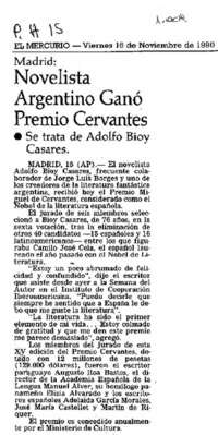 Novelista argentino ganó Premio Cervantes.