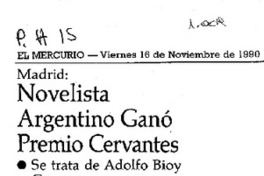 Novelista argentino ganó Premio Cervantes.