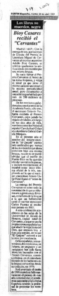 Bioy Casares recibió el "Cervantes".