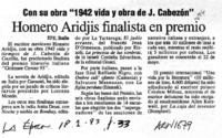 Homero Aridjis finalista en premio.