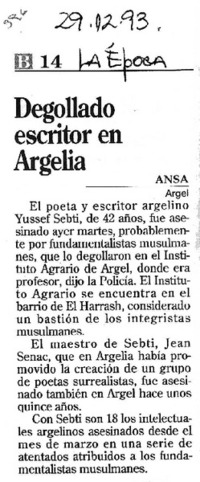 Degollado escrito en Argelia.