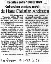 Subastan cartas inéditas de Hans Christian Andersen.