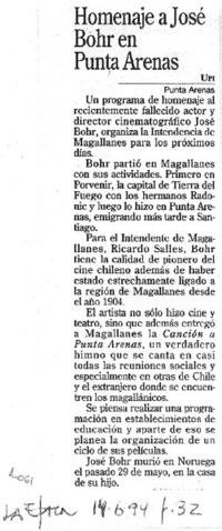 Homenaje a José Bohr en Punta Arenas.