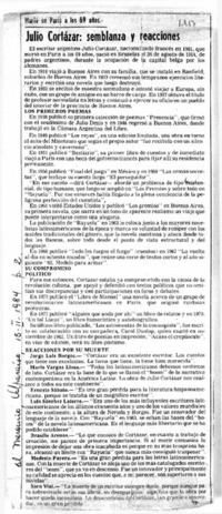 Julio Cortázar: semblanza y reacciones.