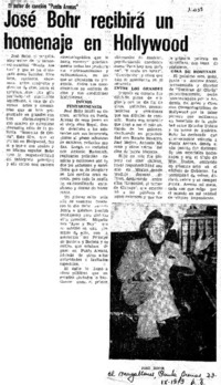 José Bohr recibirá un homenaje en Hollywood.